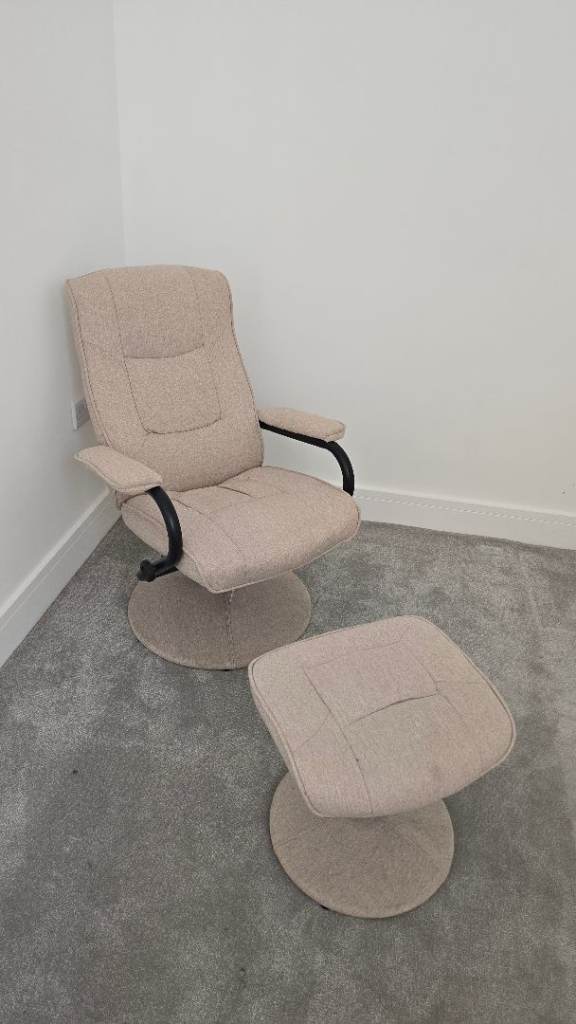 Comfortable Beige Recliner Armchair with Footrest – As Good As New