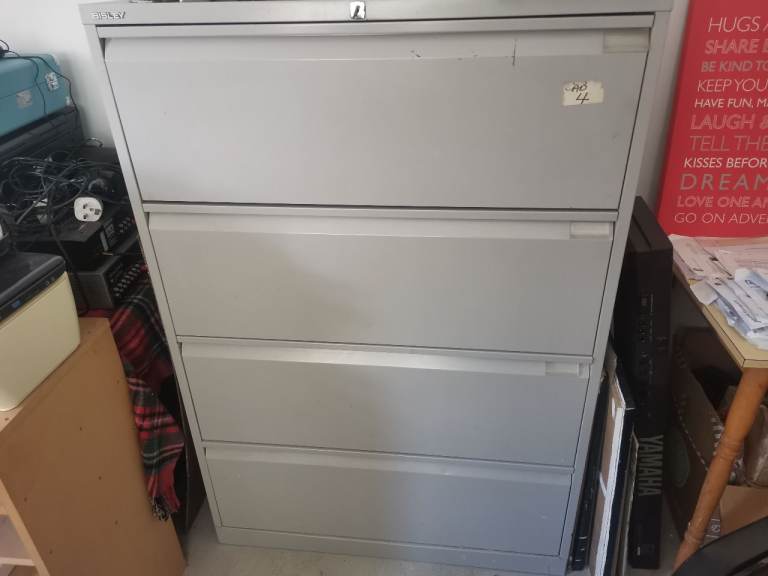 Grey Metal Filing Cabinet with 4 Drawers – Good Condition