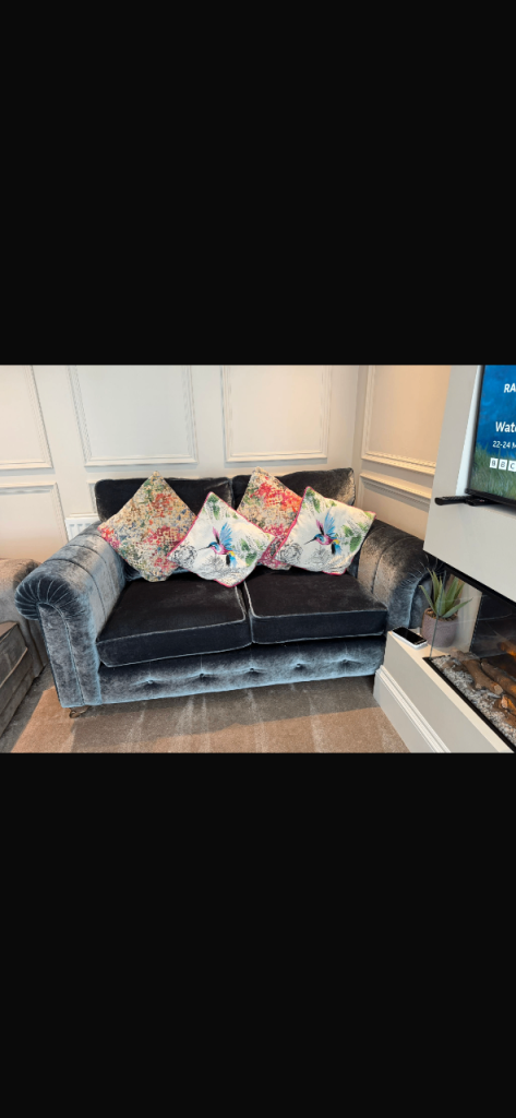 Keens Navy fabric velvet sofa!