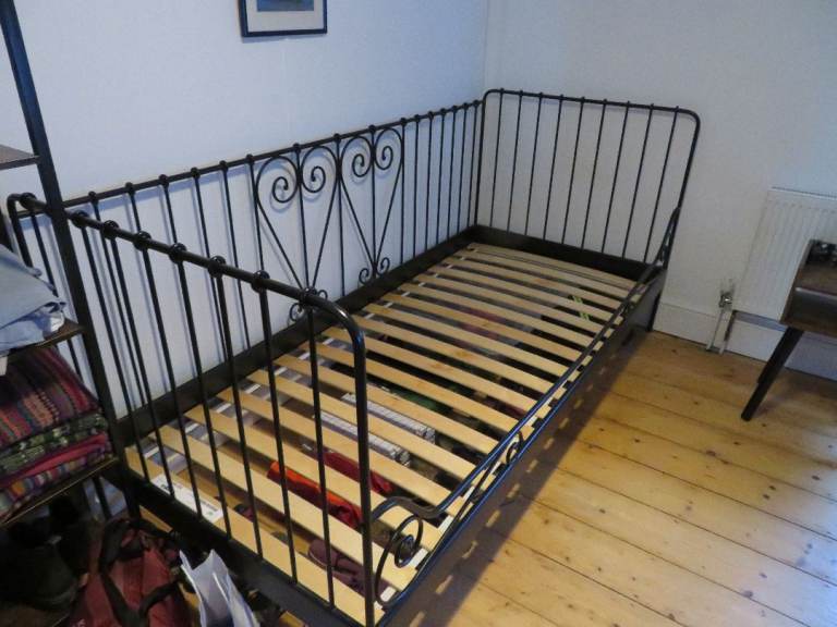 Single Black Metal Daybed Frame with Wooden Slats