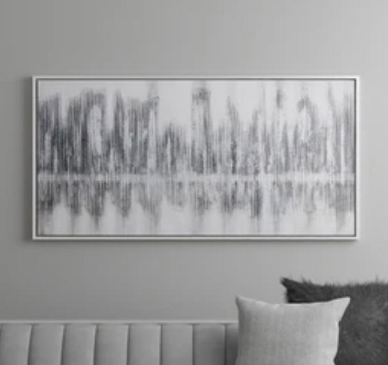Extra Large Silver Sparkly Metallic Abstract Painting Framed Wall Art