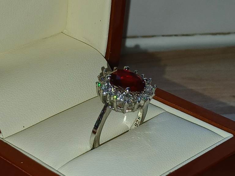 925 Silver Hallmarked Red Ruby Sapphire Ring 