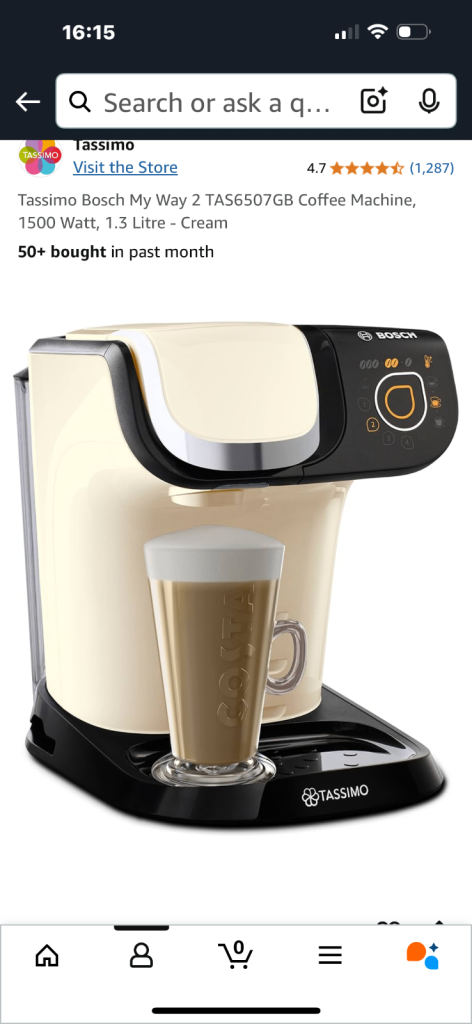 Tassimo Bosch coffee machine and lots of pods. 