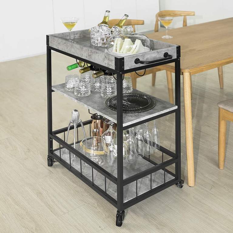 Modern Industrial Drinks Trolley Wine Rack Glasses