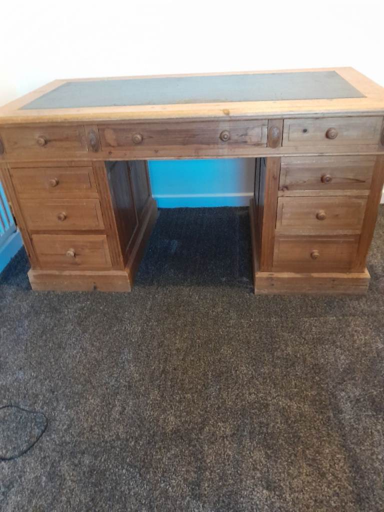 Vintage large pine pedestal desk