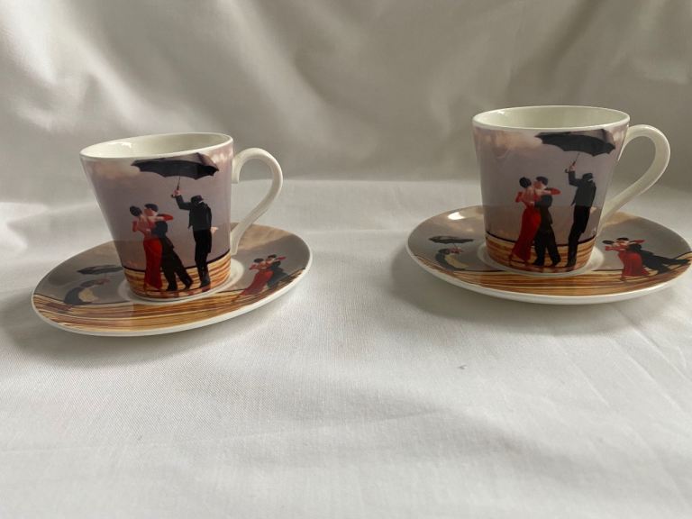 Jack Vettriano Royal Couple Espresso Cups & Saucers - As Good As New