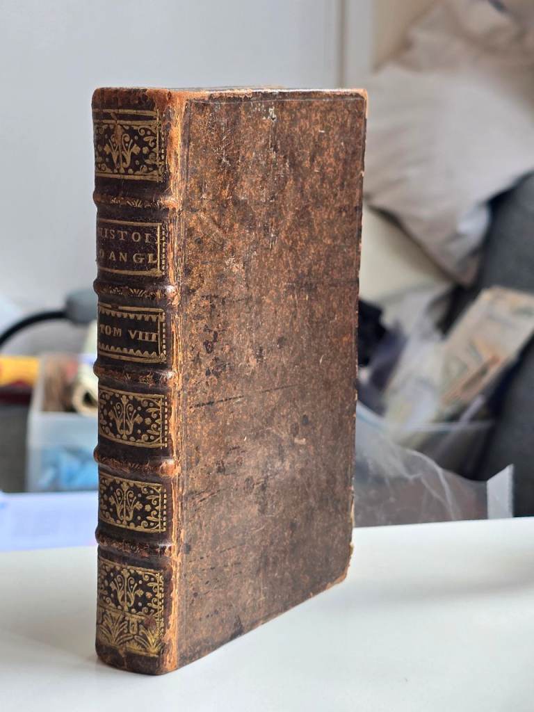 1730 Antique History of England French Leatherbound Book Vol 8 -296Y/O!
