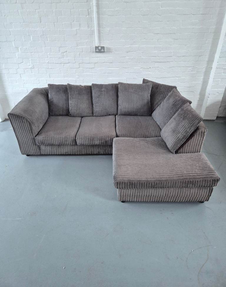Jumbo Cord Chaise End Corner Sofa in Grey RRP £695 *FREE LOCAL DELIVERY*