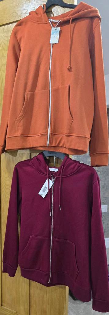 Two New Hoodies with Tags – Orange and Burgundy