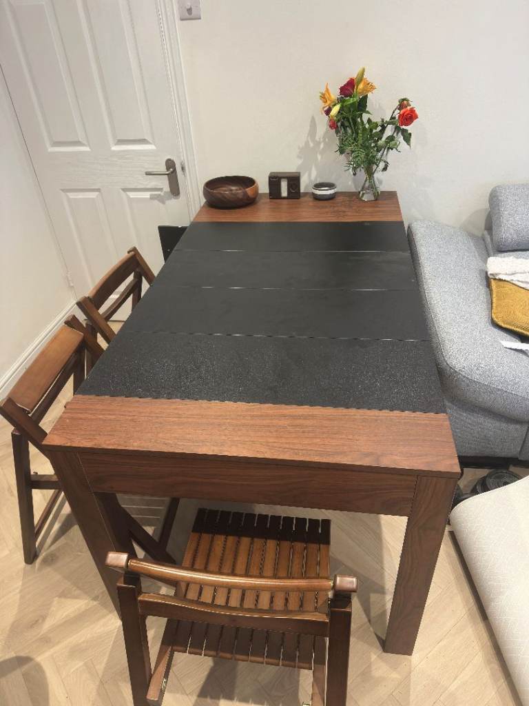Unique Extendable Dining Table / Cabinet Storage Unit With Wooden Chairs 