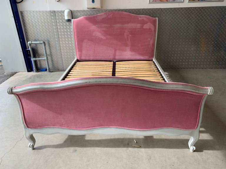 Loaf Antoinette King Size Bed Frame Scuffed Grey/ Dusty Rose Clever Velvet  