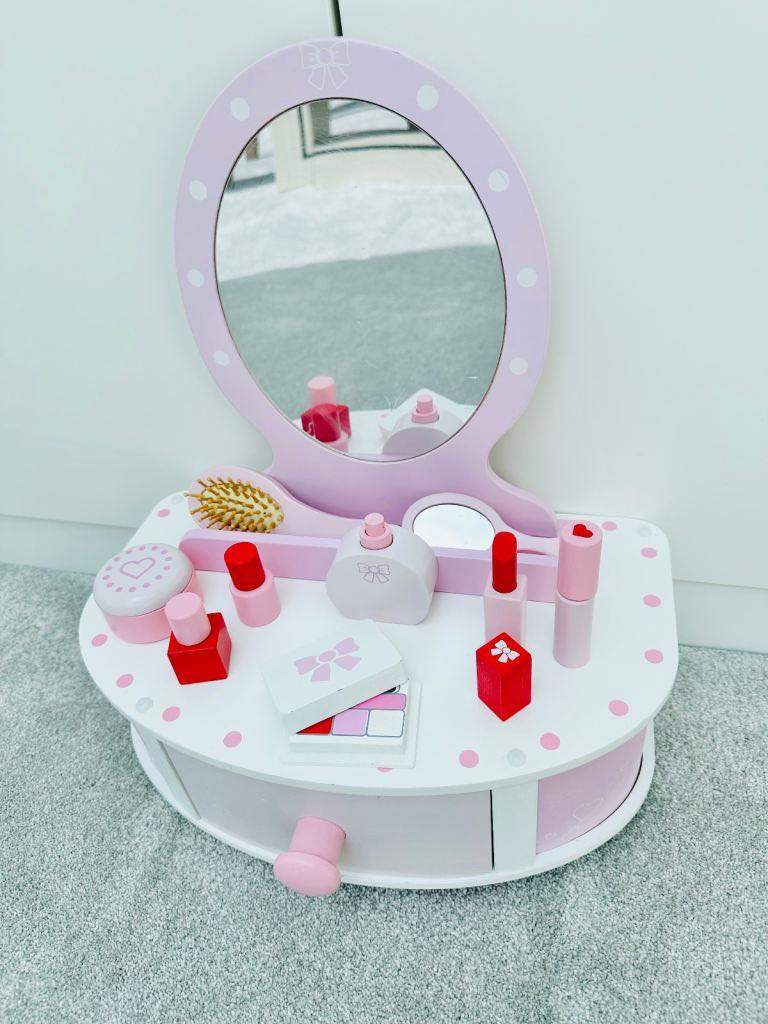 Wooden Vanity Unit Mirror Nail Varnish Hair Brush Lipstick Perfume Role Play Dressing table Top