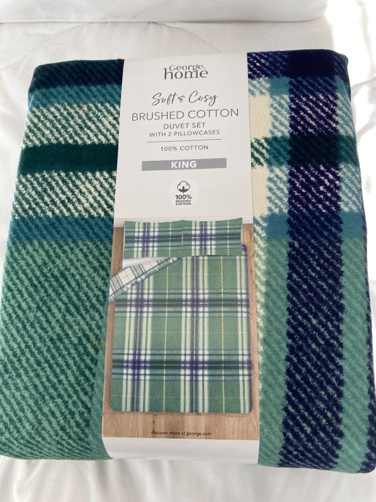George Home King Size Brushed Cotton Duvet Set - Green Plaid