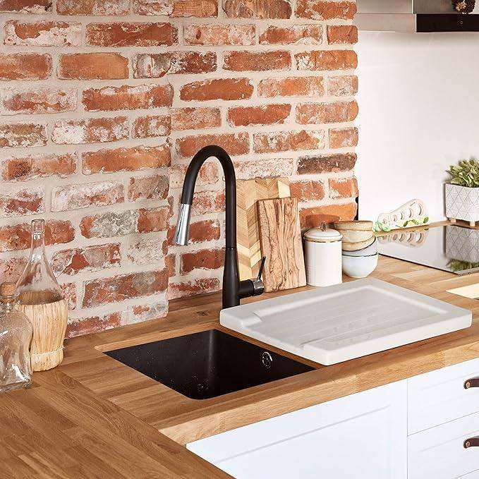 Ceramic Belfast Butler Sink Drainer - Grooved White Gloss Kitchen Worktop Draining Board
