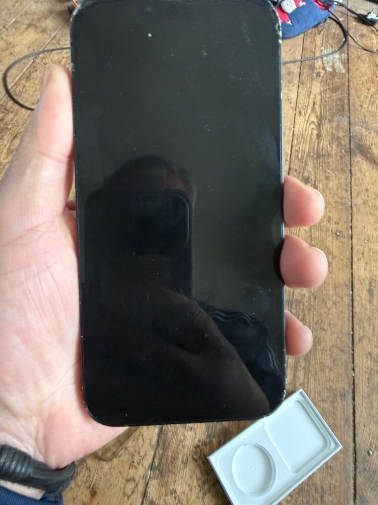 I phone 14 + with AirPods  with phone case 