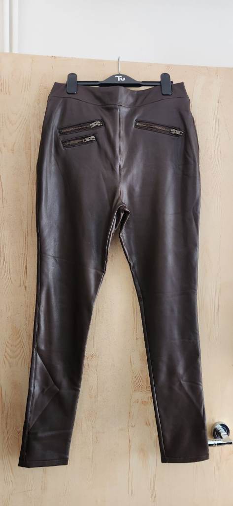 Sosander Women's Brown Leather Look Trousers Size 10R