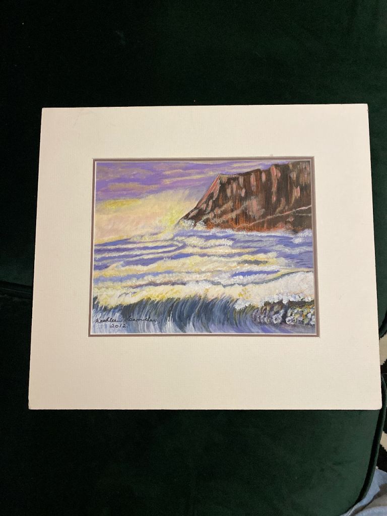Mounted & signed Seascape painting 38x34cm