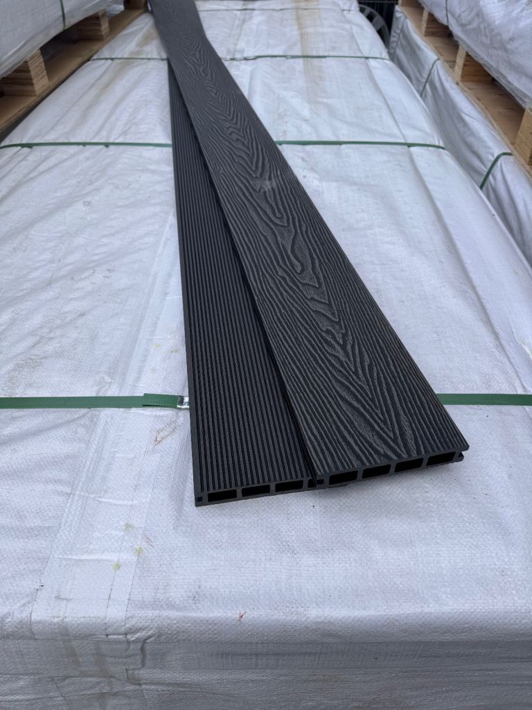 3.6m Charcoal Composite Decking Boards. WPC. Deep Embossed, Wood Grain. 