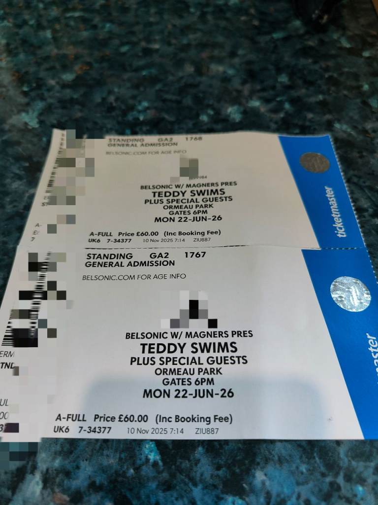 Pair of Teddy Swims Tickets for Ormeau Park Belfast, June 26th