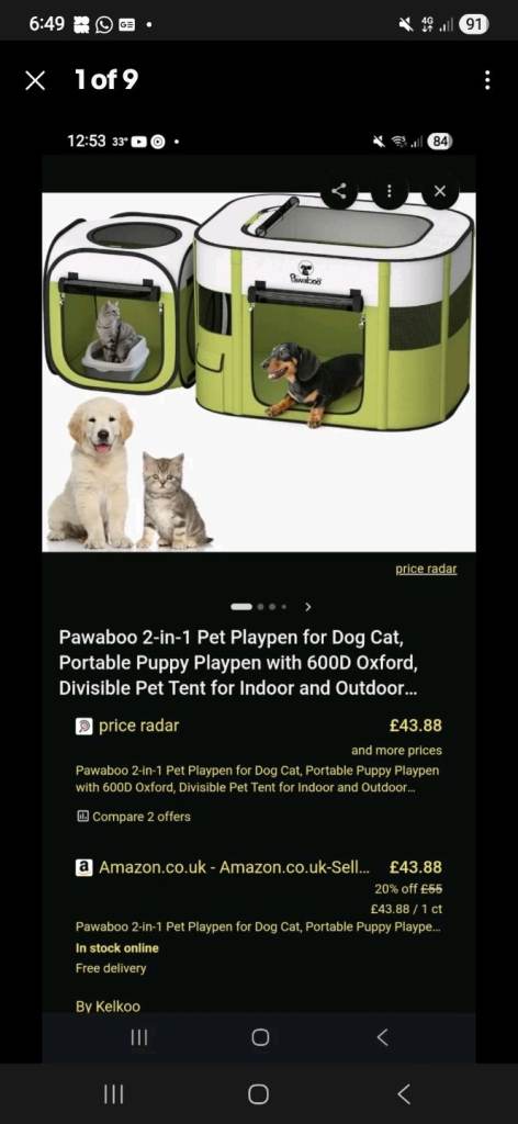 Pawaboo Dog cat portable playpen new £25 rrp £44