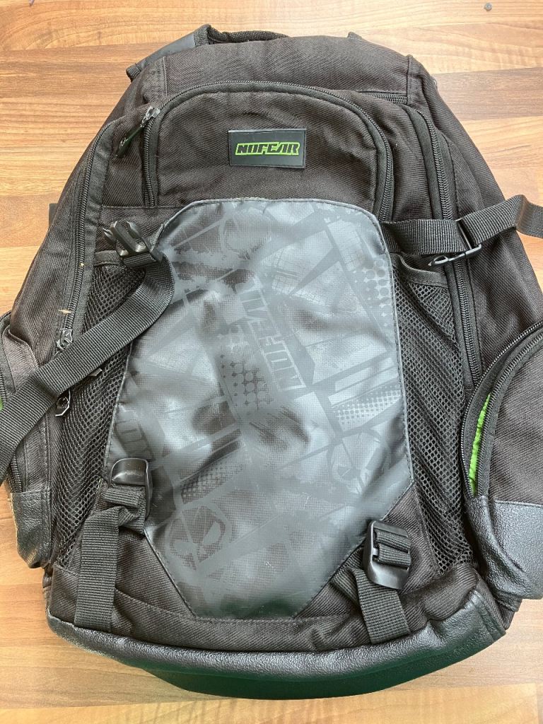 NoFear Black Backpack – Good Condition, Green Lining