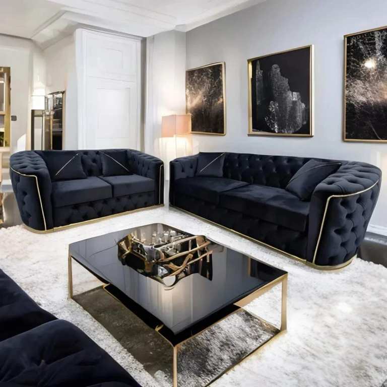 Darnall Toronto Chesterfield Sofa 3+2 Black & Gold