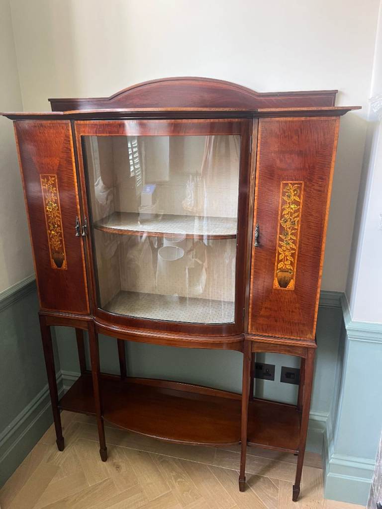 Edwardian Mahogany Bow Front Display Cabinet Painted Vitrine