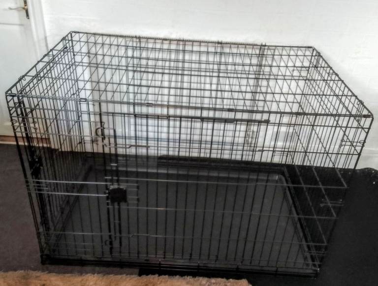 XXL Metal Dog Crate/Cage with Tray, Durable and Foldable Dog Cage with Double Door, Black, XX