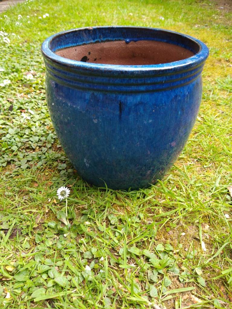 Large Ceramic Plant Pot, Deep Blue Glaze, 29cm Diameter, 24cm Tall