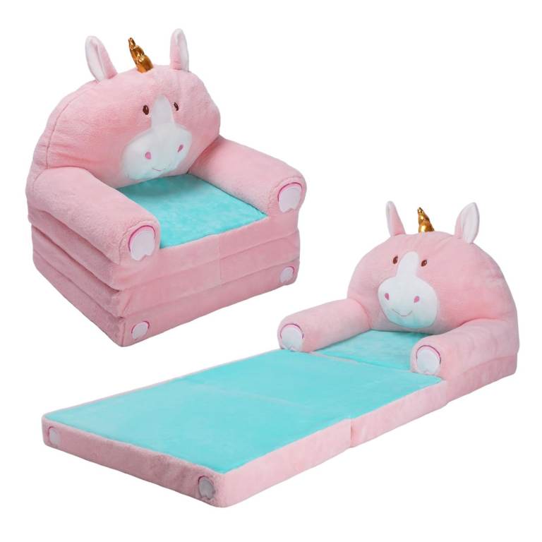 Decalsweet Unicorn Foldable Kids Sofa for Girls,Toddler 2 in 1 Flip Open Sofa Bed,Children Couch 
