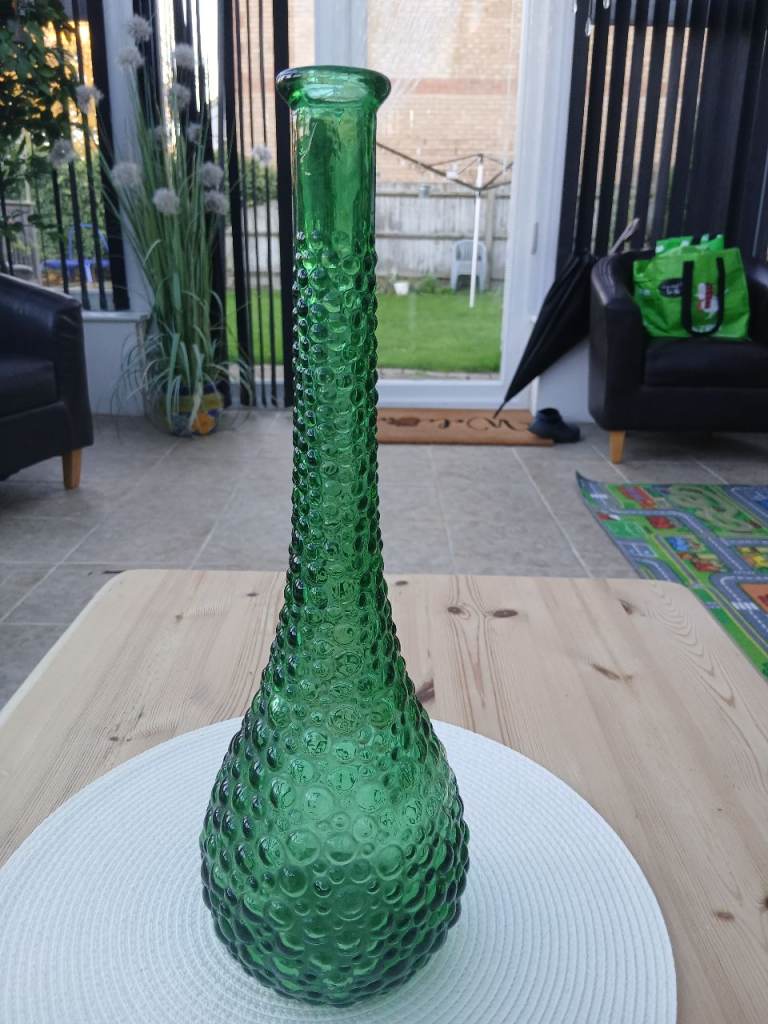 Green Textured Glass genie Vase – Good Condition