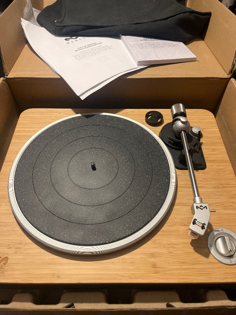 Marley turntable in the box with songs of freedom lps