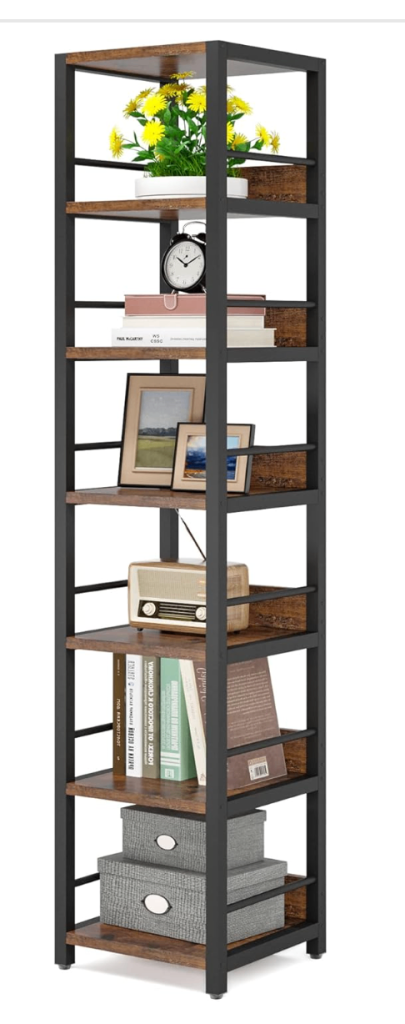 Tall Industrial Style Bookcase with 6 Shelves - Metal & Wood