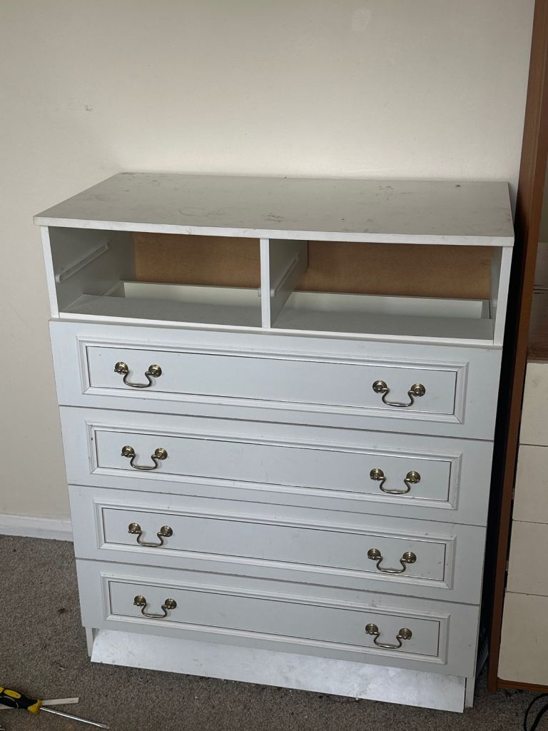 White Chest of Drawers with Brass Handles – Good Condition