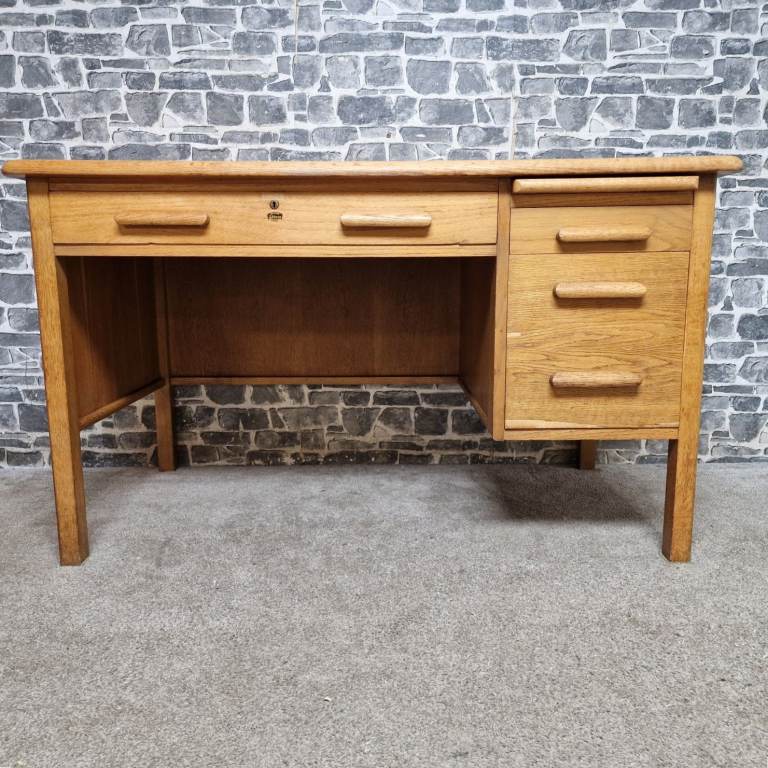 Vintage Abbess Oak Office Desk with Drawers – Made in England