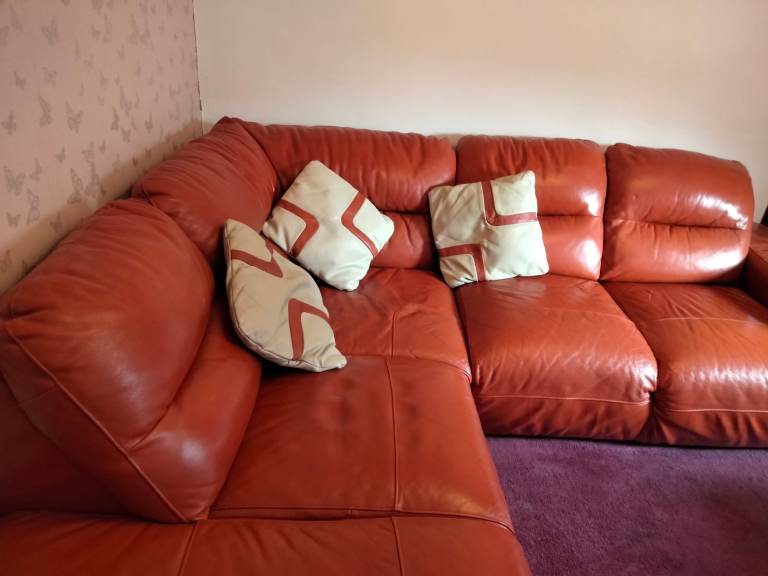 Red Corner Leather Sofa 