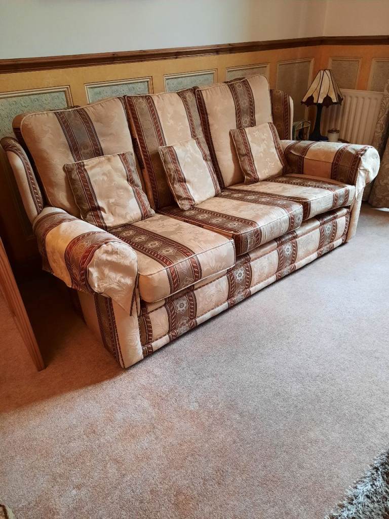 3 Seater sofa, 2 armchairs, footstool 