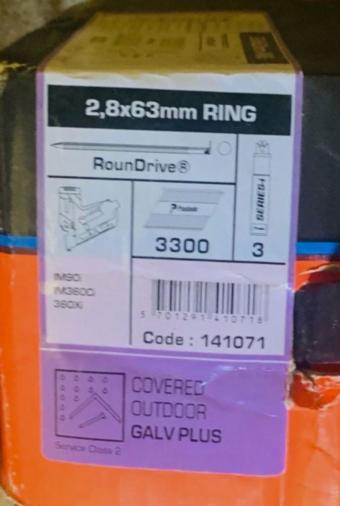 image for Paslode Series-I 2.8 x 63mm Ring Smooth Galv Plus 3300 Round Drive Nails X 3 Gas