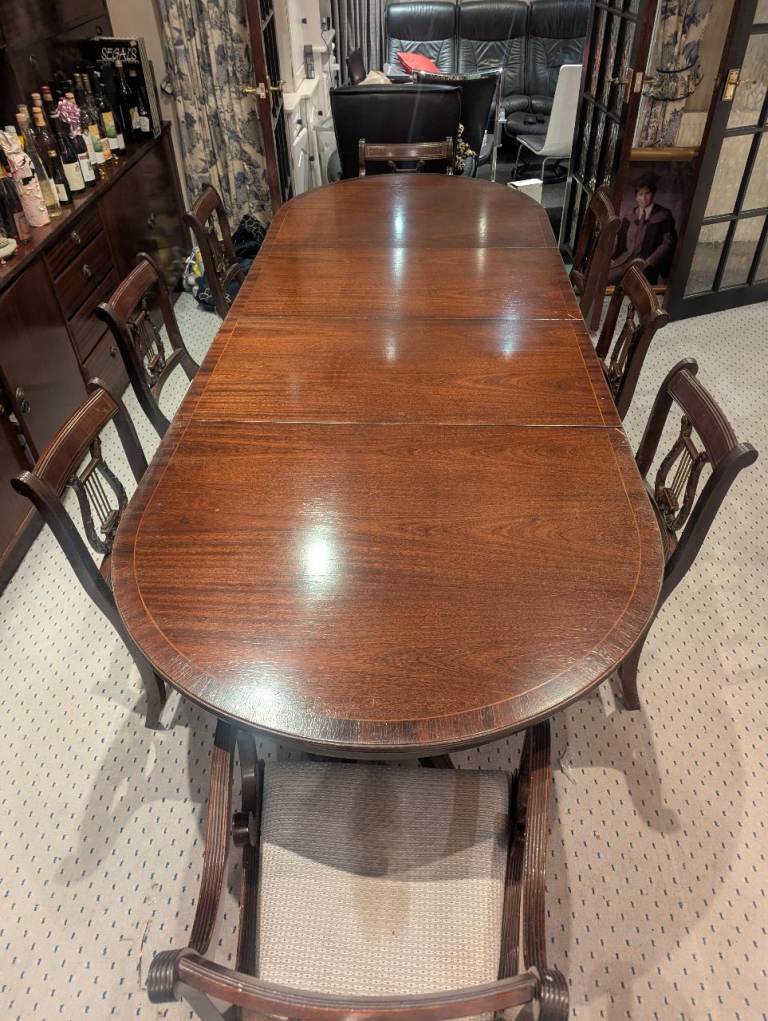image for Huge Wood Extendable Dining Table + 8 Chairs