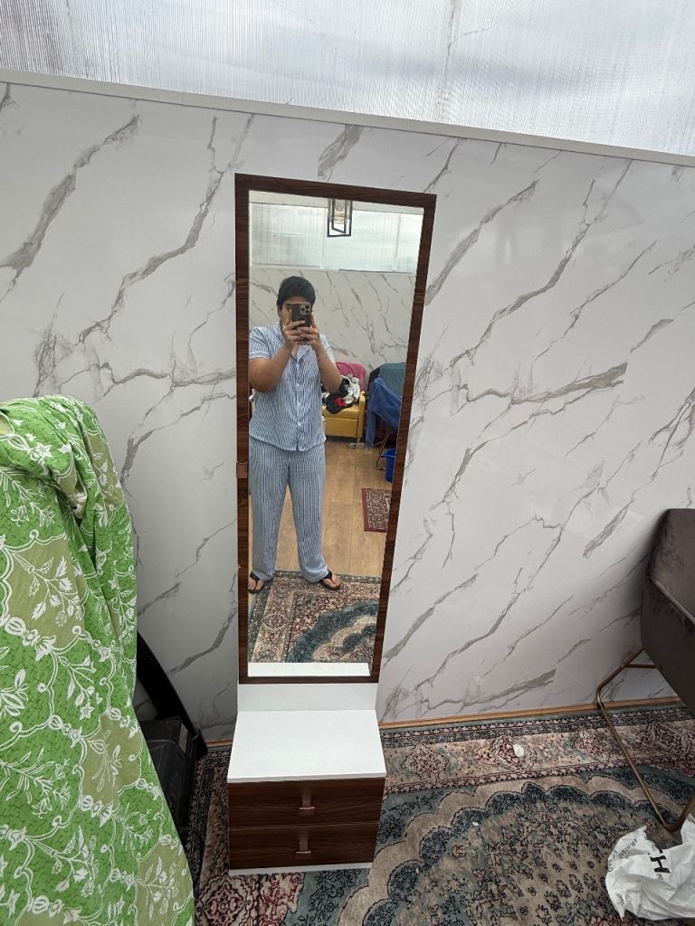 Full Length Mirror Storage Cabinet with Shelves & 2 Drawers