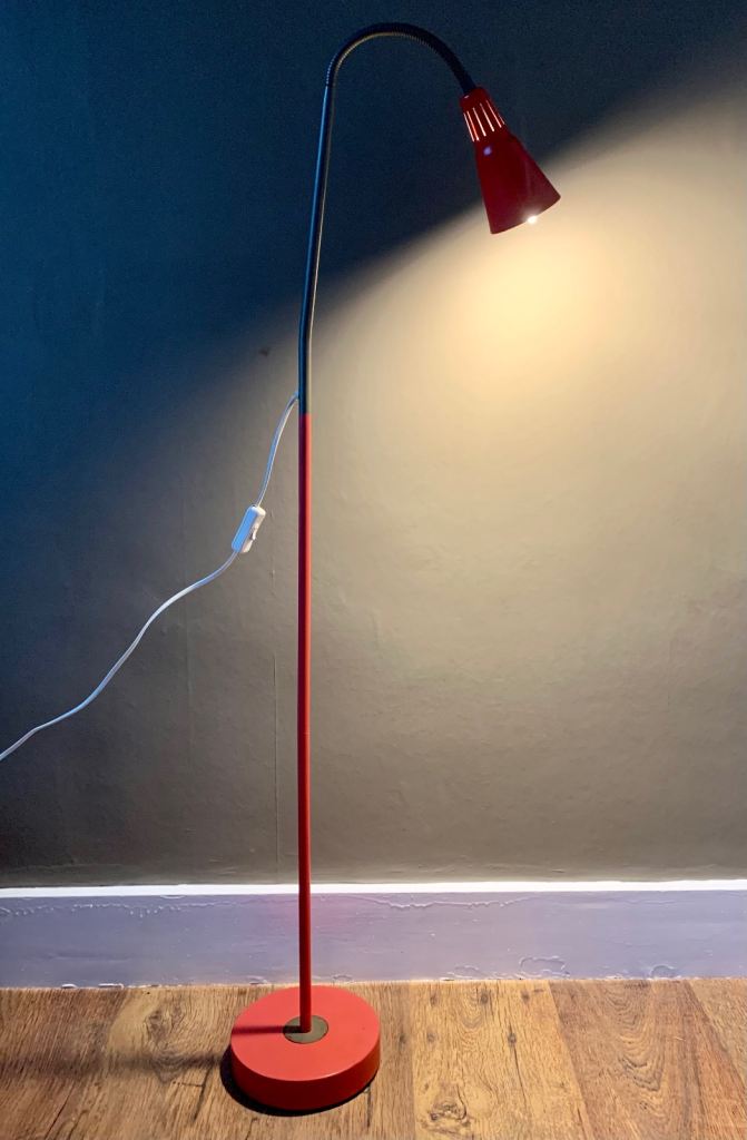 Vintage Retro Red & Bronze Swan Neck Standard Reading Lamp Light 1980s