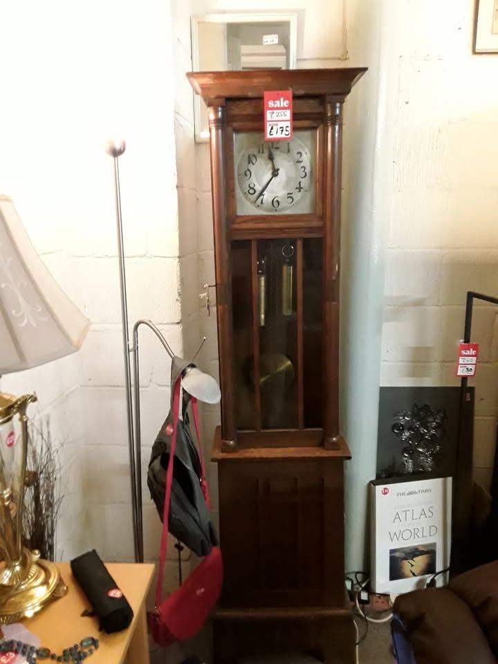 Vintage oak grandfather clock Copley Mill Low Cost Moves 2nd Hand Furniture STALYBRIDGE SK15 3DN