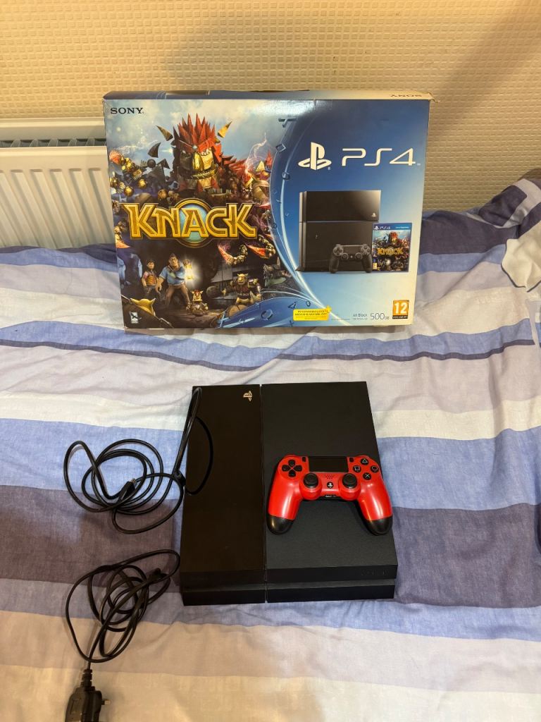 Sony PS4 Console Boxed + Red Controller & Cables Excellent Condition Fully Working