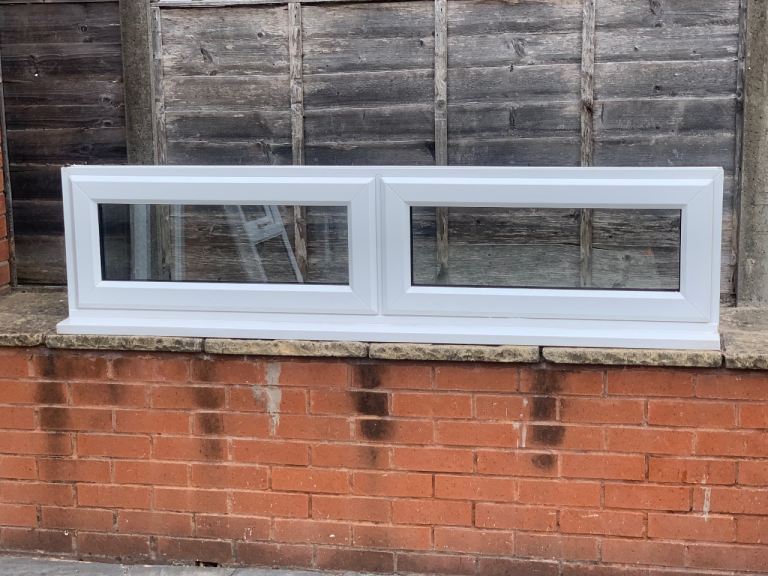 UPVC DOUBLE GLAZED WINDOWS X 2 IDENTICAL BOTTOM OPENERS 177.5cm WIDE 45cm HIGH