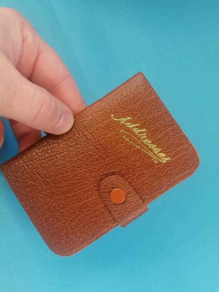 Vintage Brown genuine leather Address Case| with  Metal alloy button. 