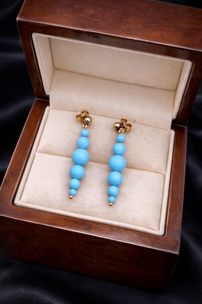 Incredible 9ct Gold Turquoise Vintage Drop Earrings 