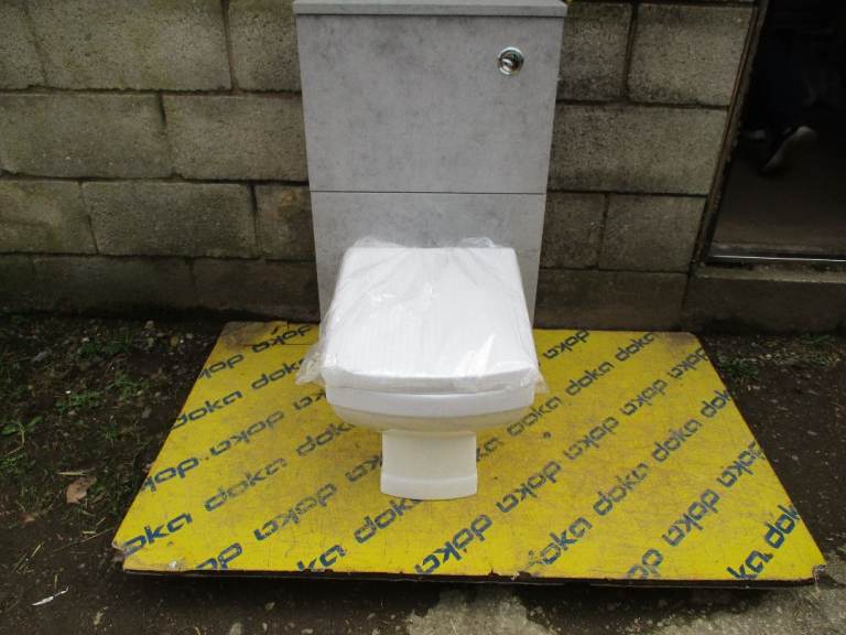 Square BTW Toilet with Stone Grey Pedestal Complete With Concealed Cistern Kit