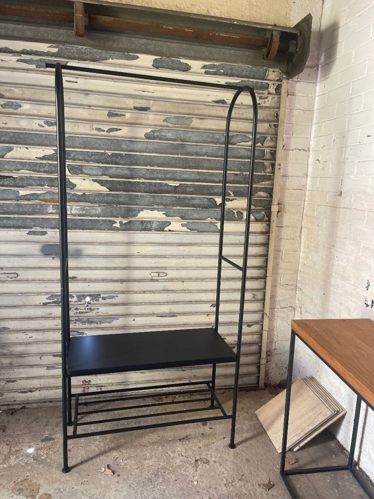 Black Metal Clothes Rail with Shelf and Shoe Rack – Good Condition