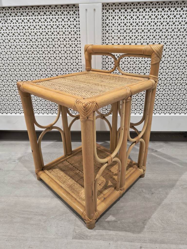 Vintage Mid Century Bamboo Cane Bedside Table Shelves Retro Tiki Boho