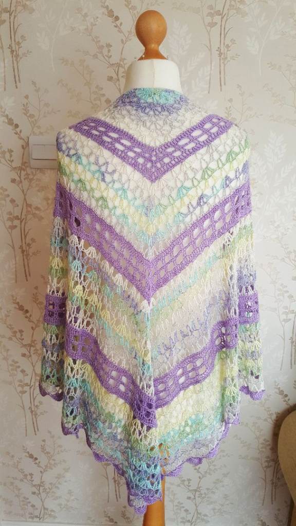 Romantic Lacy Knitted Shawl. Beautiful Drape, Pastel Colours. Vintage Crochet Wrap. Gift Idea